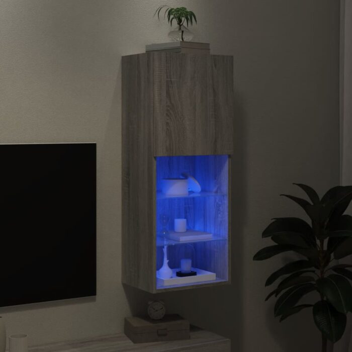Meuble TV avec lumières LED sonoma gris 40,5x30x102 cm – Image 3