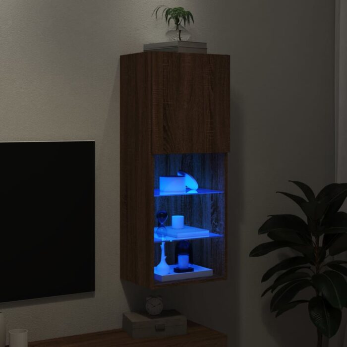 Meuble TV avec lumières LED chêne marron 40,5x30x102 cm – Image 3