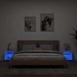Tables de chevet murales avec lumières LED 2 pcs blanc – Image 2