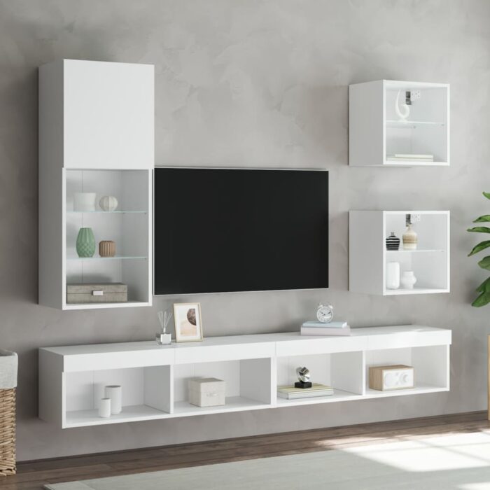 Tables de chevet murales avec lumières LED 2 pcs blanc – Image 3