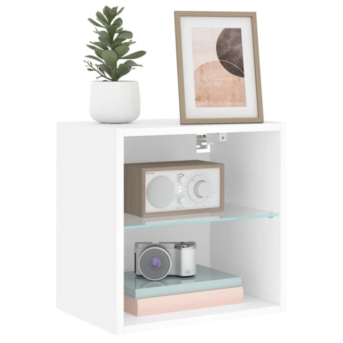 Tables de chevet murales avec lumières LED 2 pcs blanc – Image 4