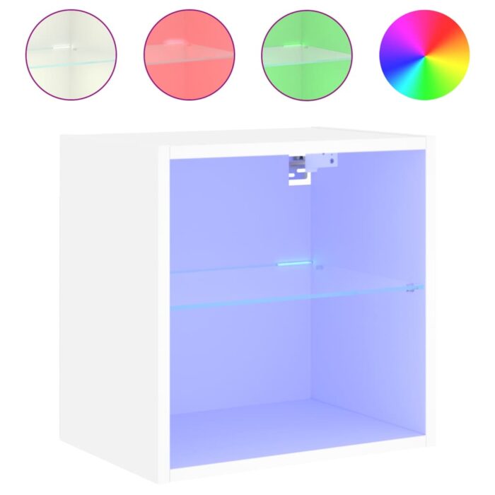 Tables de chevet murales avec lumières LED 2 pcs blanc – Image 5