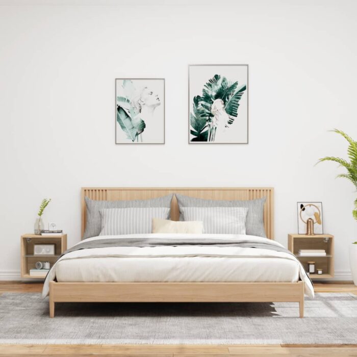 Tables de chevet murales avec lumières LED 2 pcs chêne sonoma – Image 2