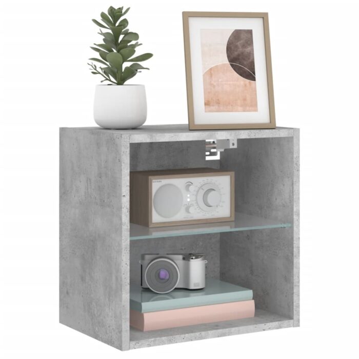 Table de chevet murale avec lumières LED gris béton – Image 3