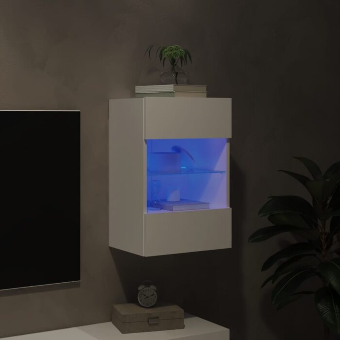 Meuble TV mural avec lumières LED blanc 40x30x60,5 cm – Image 2