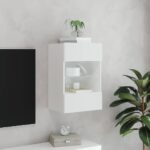 Meuble TV mural avec lumières LED blanc 40x30x60,5 cm – Image 3