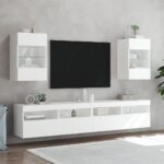 Meuble TV mural avec lumières LED blanc 40x30x60,5 cm – Image 4