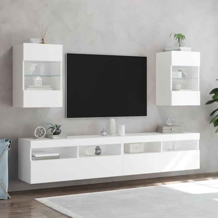 Meuble TV mural avec lumières LED blanc 40x30x60,5 cm – Image 4