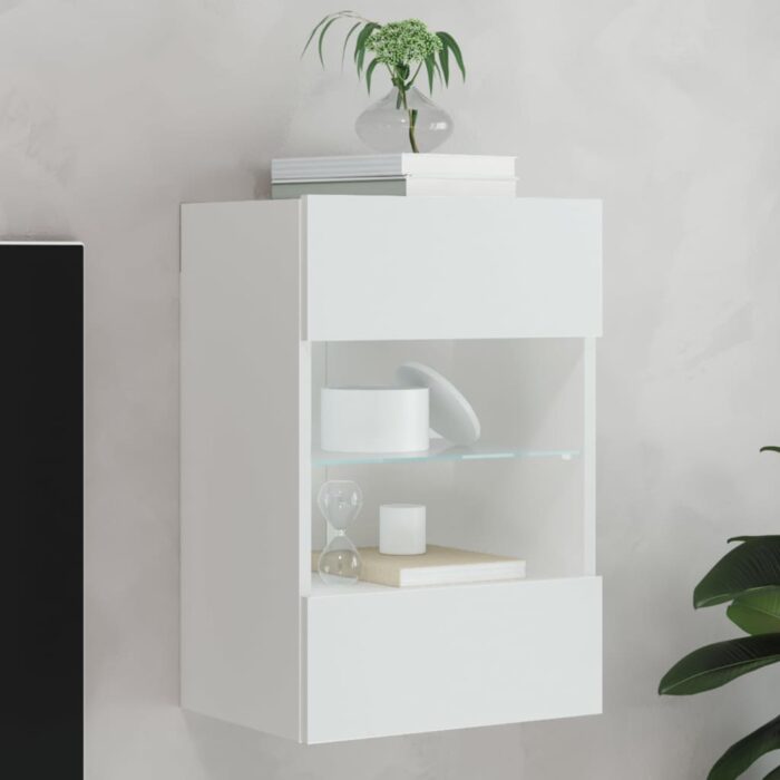 Meuble TV mural avec lumières LED blanc 40x30x60,5 cm – Image 1