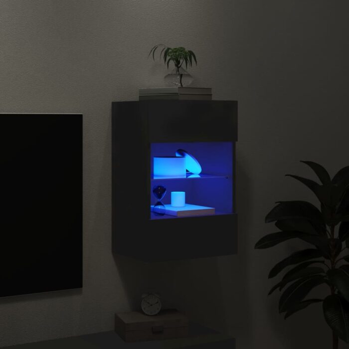 Meuble TV mural avec lumières LED noir 40x30x60,5 cm – Image 2
