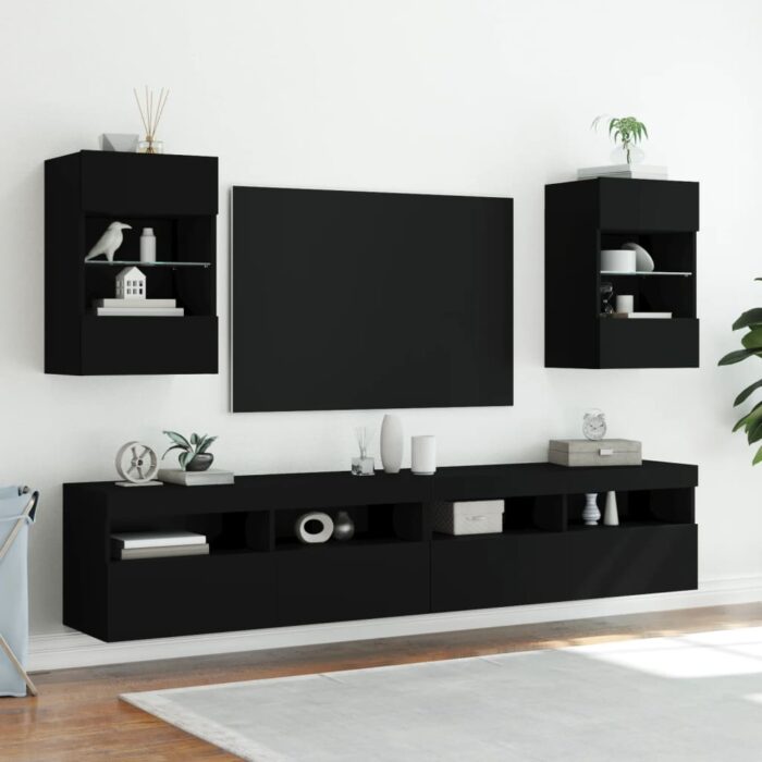 Meuble TV mural avec lumières LED noir 40x30x60,5 cm – Image 4