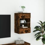 Meuble TV mural avec lumières LED chêne fumé 40x30x60,5 cm – Image 3