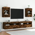 Meuble TV mural avec lumières LED chêne fumé 40x30x60,5 cm – Image 4