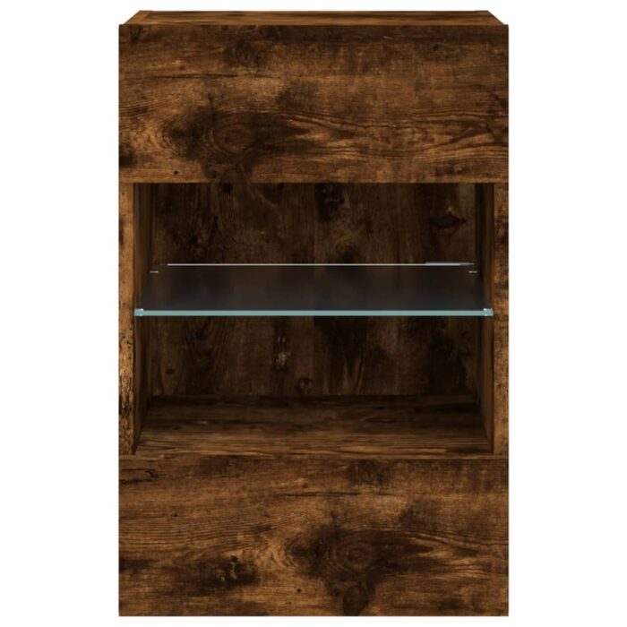 Meuble TV mural avec lumières LED chêne fumé 40x30x60,5 cm – Image 7