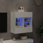 Meuble TV mural avec lumières LED blanc 58,5x30x60,5 cm – Image 2