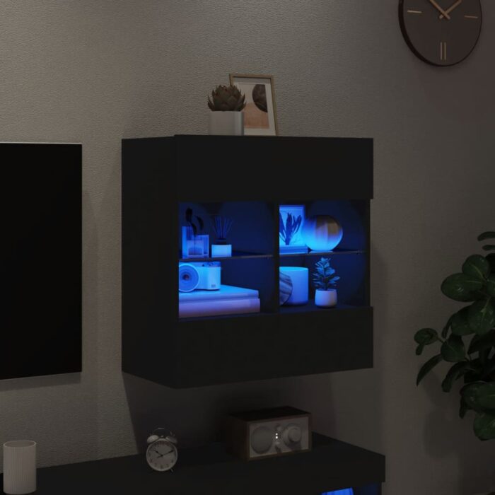 Meuble TV mural avec lumières LED noir 58,5x30x60,5 cm – Image 2