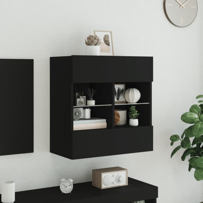 Meuble TV mural avec lumières LED noir 58,5x30x60,5 cm – Image 3