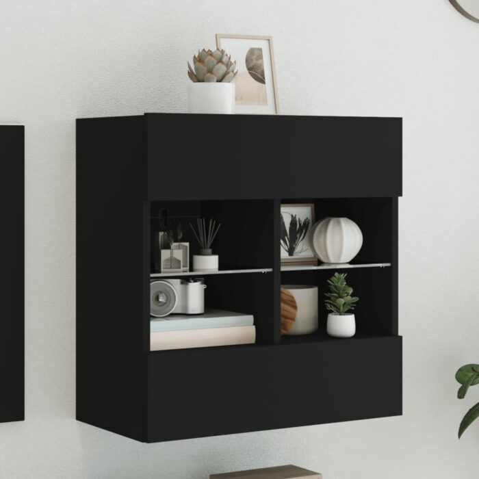 Meuble TV mural avec lumières LED noir 58,5x30x60,5 cm – Image 1