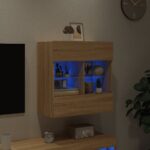 Meuble TV mural avec lumières LED chêne sonoma 58,5x30x60,5 cm – Image 2