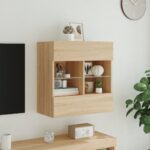 Meuble TV mural avec lumières LED chêne sonoma 58,5x30x60,5 cm – Image 3