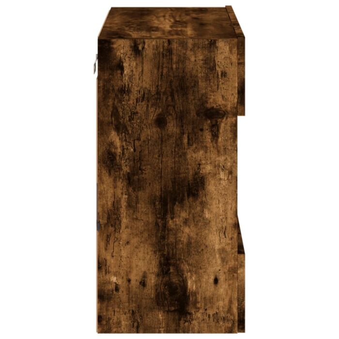 Meuble TV mural avec lumières LED chêne fumé 58,5x30x60,5 cm – Image 7