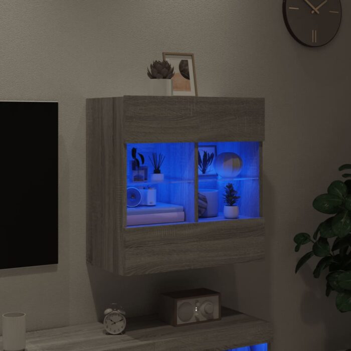Meuble TV mural avec lumières LED sonoma gris 58,5x30x60,5 cm – Image 2