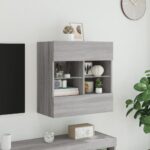 Meuble TV mural avec lumières LED sonoma gris 58,5x30x60,5 cm – Image 3