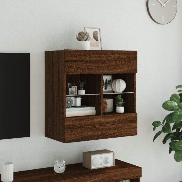 Meuble TV mural avec lumières LED chêne marron 58,5x30x60,5 cm – Image 3