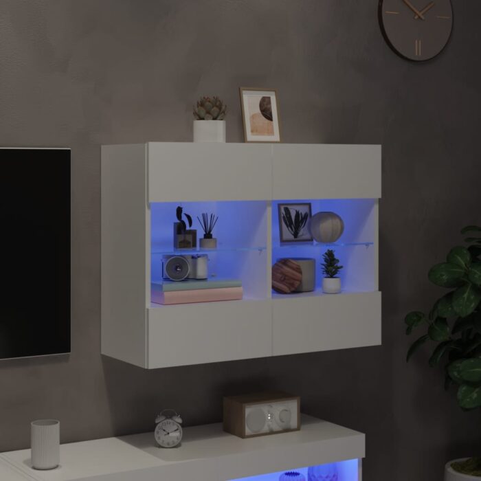 Meuble TV mural avec lumières LED blanc 78,5x30x60,5 cm – Image 2