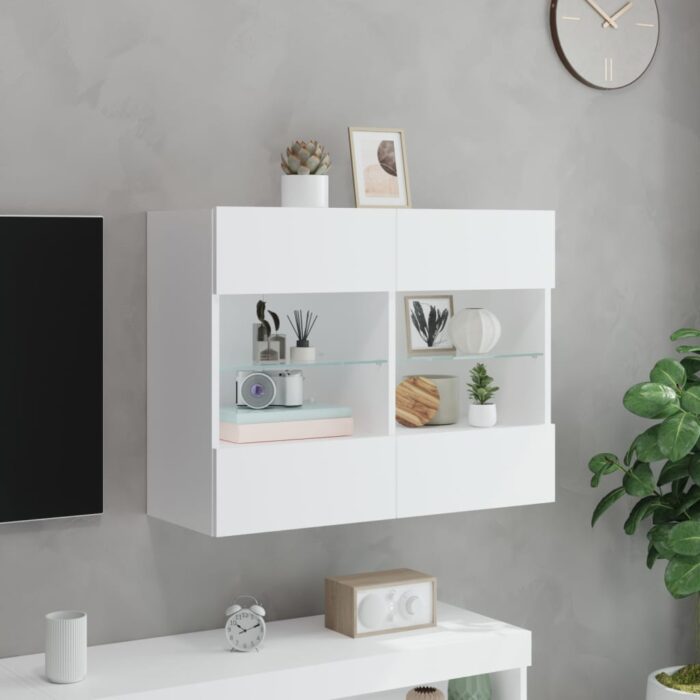 Meuble TV mural avec lumières LED blanc 78,5x30x60,5 cm – Image 3