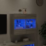 Meuble TV mural avec lumières LED sonoma gris 78,5x30x60,5 cm – Image 2