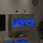 Meuble TV mural avec lumières LED gris béton 98,5x30x60,5 cm – Image 2