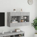 Meuble TV mural avec lumières LED gris béton 98,5x30x60,5 cm – Image 3