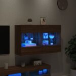 Meuble TV mural avec lumières LED chêne marron 98,5x30x60,5 cm – Image 2