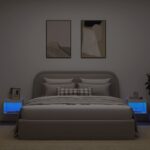 Tables de chevet murales avec lumières LED 2 pcs blanc – Image 2