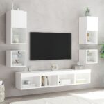 Tables de chevet murales avec lumières LED 2 pcs blanc – Image 3