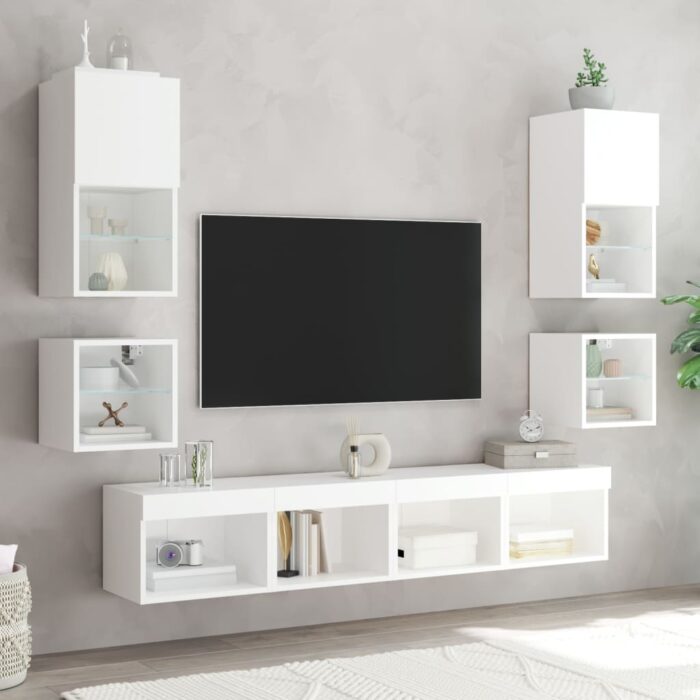 Tables de chevet murales avec lumières LED 2 pcs blanc – Image 3