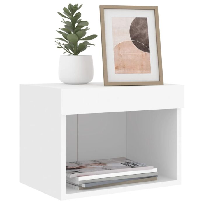 Tables de chevet murales avec lumières LED 2 pcs blanc – Image 4