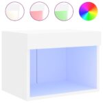 Tables de chevet murales avec lumières LED 2 pcs blanc – Image 5