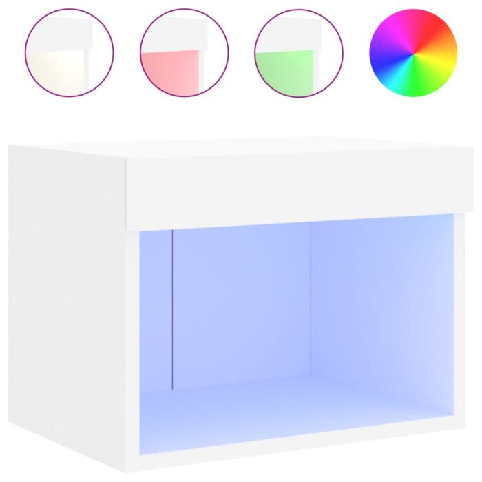 Tables de chevet murales avec lumières LED 2 pcs blanc – Image 5