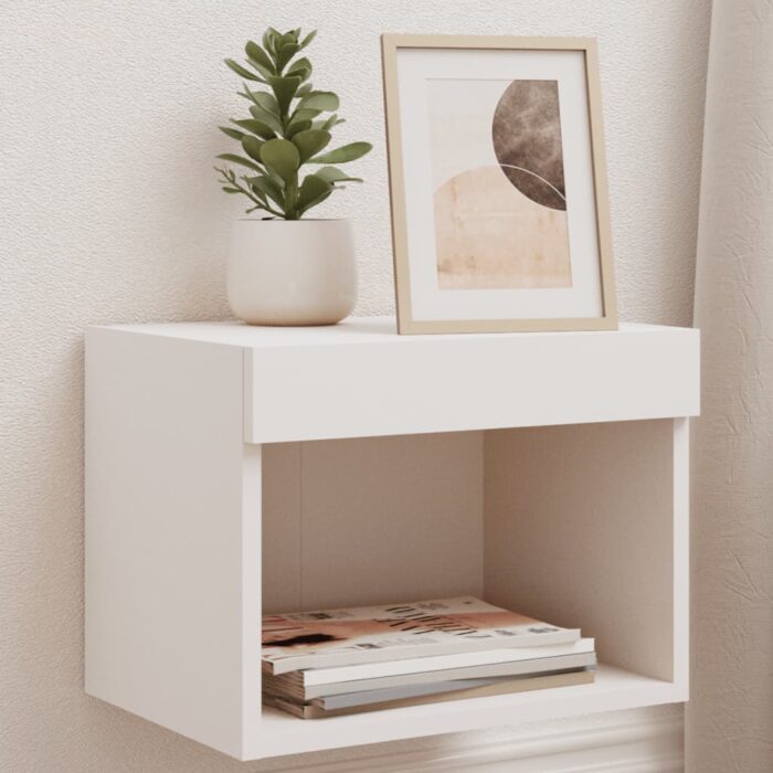 Tables de chevet murales avec lumières LED 2 pcs blanc – Image 1