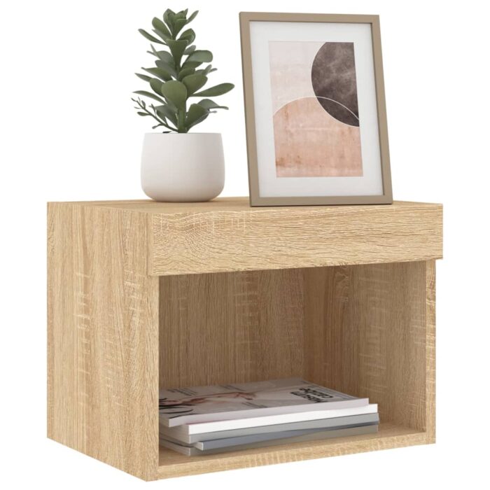 Table de chevet murale avec lumières LED chêne sonoma – Image 3