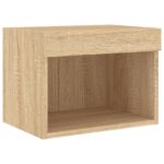 Table de chevet murale avec lumières LED chêne sonoma – Image 4