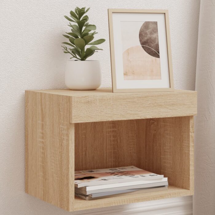 Table de chevet murale avec lumières LED chêne sonoma – Image 1