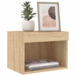 Tables de chevet murales avec lumières LED 2 pcs chêne sonoma – Image 4