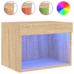 Tables de chevet murales avec lumières LED 2 pcs chêne sonoma – Image 5