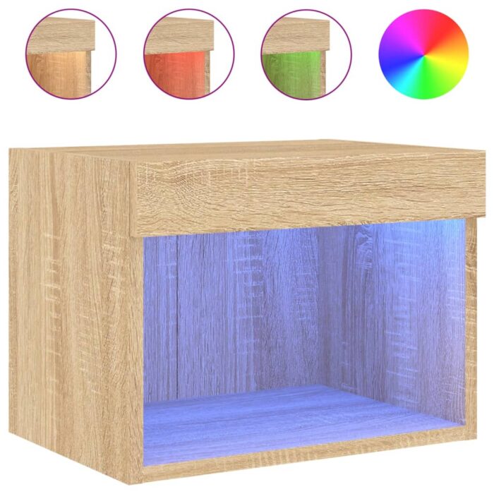 Tables de chevet murales avec lumières LED 2 pcs chêne sonoma – Image 5