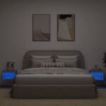 Tables de chevet murales avec lumières LED 2 pcs sonoma gris – Image 2