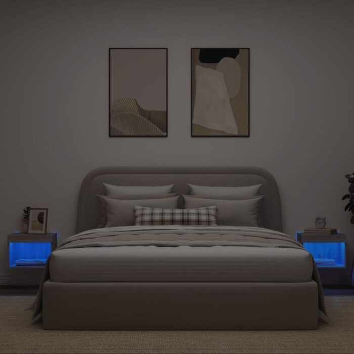 Tables de chevet murales avec lumières LED 2 pcs sonoma gris – Image 2