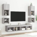 Tables de chevet murales avec lumières LED 2 pcs sonoma gris – Image 3